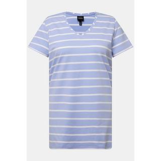 Ulla Popken  T-shirt dal taglio svasato con righe, scollo a V e mezze maniche 