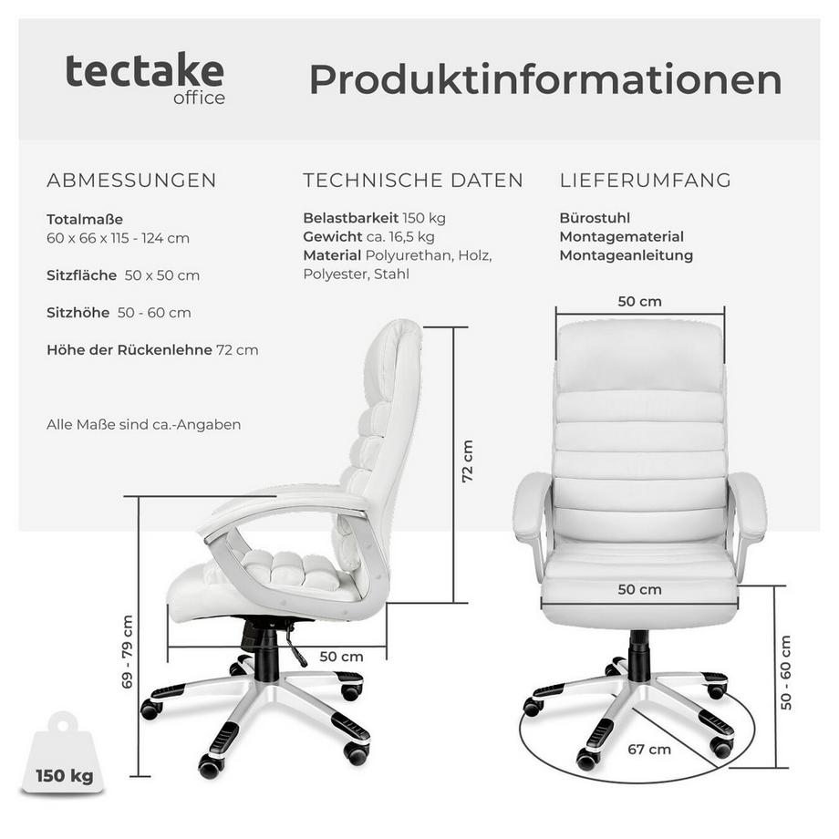 Tectake Fauteuil de bureau PAUL rotatif à 360° et réglable en hauteur  