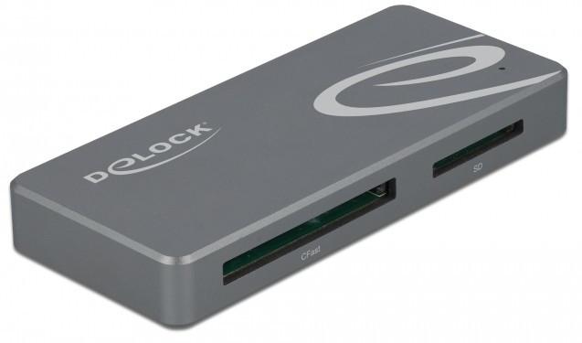 DeLock  LETTORE DI SCHEDE USB TYPE-C PER SCHEDE DI MEMORIA CFAST E SD + HUB USB CON PORTA DI TIPO-A E USB TYPE-C 