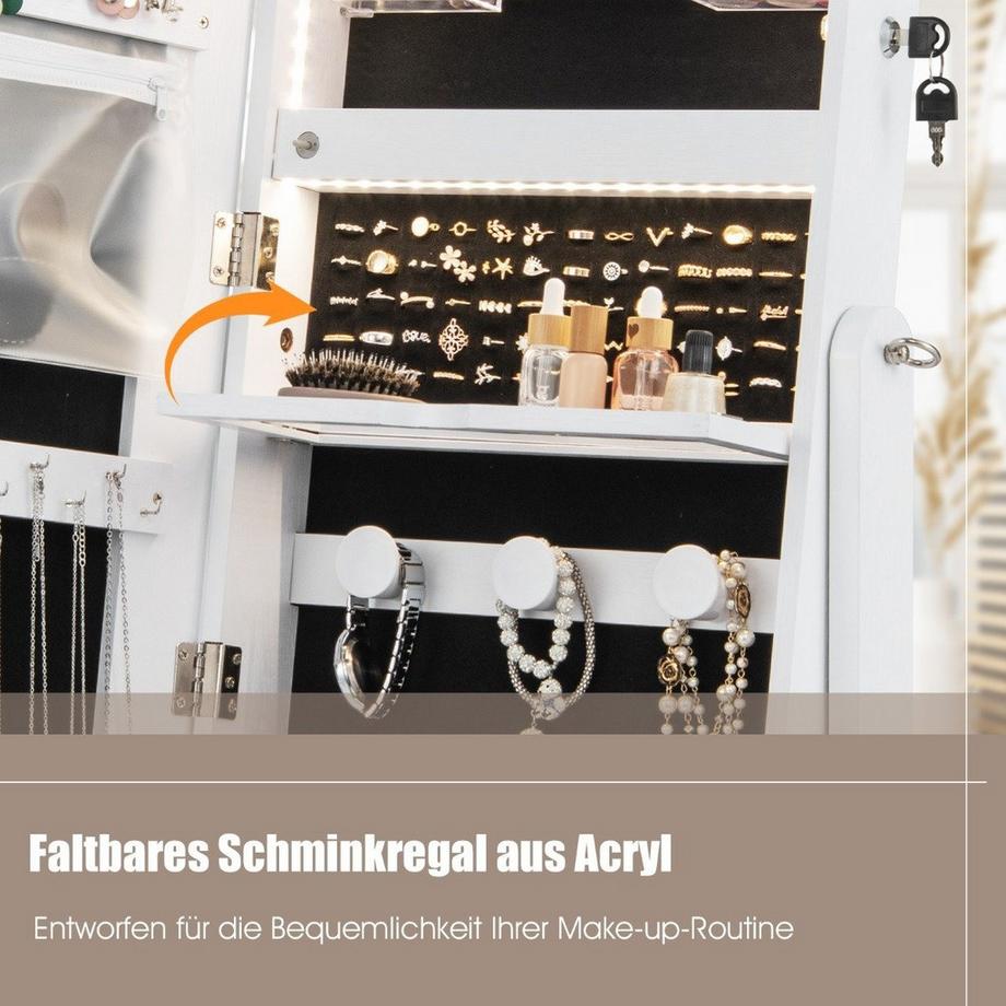 Northio Schmuckschrank mit 3 Spiegeln Schublade Rollen und Beleuchtung  