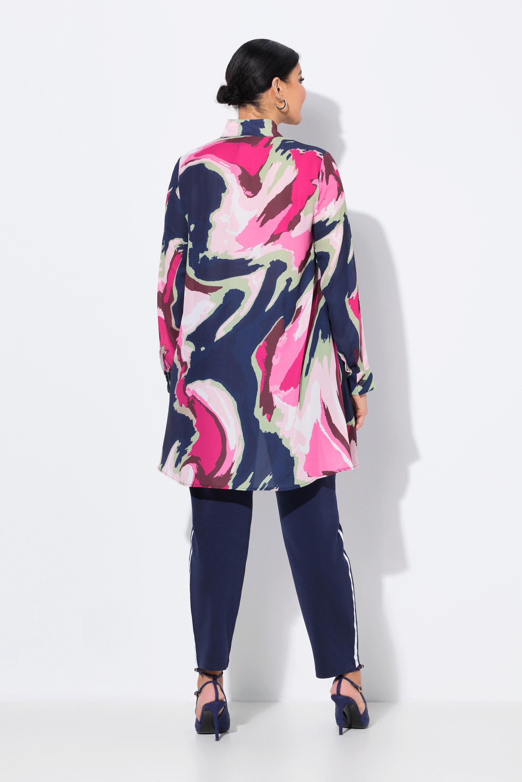 Ulla Popken Tunica Taglio Svasato Collo Alto Pieghe Decorative Maniche Lunghe  