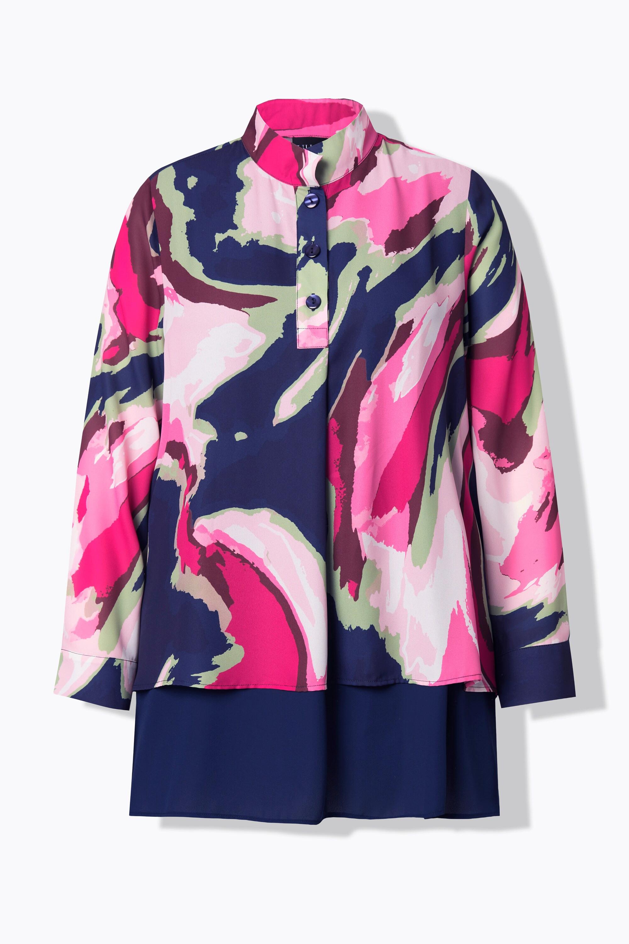 Ulla Popken Tunica Taglio Svasato Collo Alto Pieghe Decorative Maniche Lunghe  