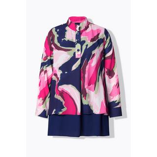 Ulla Popken Tunica Taglio Svasato Collo Alto Pieghe Decorative Maniche Lunghe  