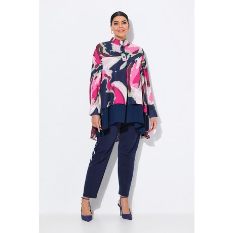 Ulla Popken Tunica Taglio Svasato Collo Alto Pieghe Decorative Maniche Lunghe  