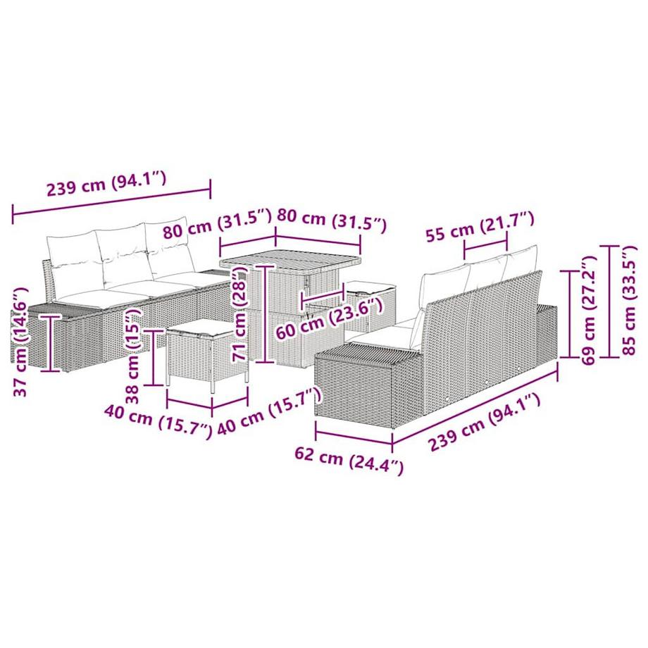 VidaXL Ensemble de canapé de jardin poly rattan  