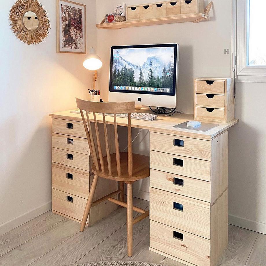 Calicosy Schreibtischblock mit 2 Schubladen aus massiver Kiefer - L36,2 x H36,2 cm  