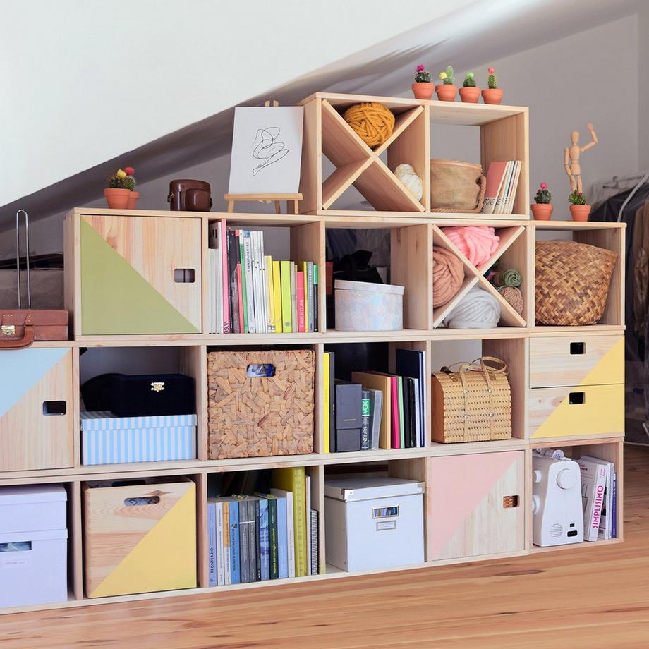 Calicosy Schreibtischblock mit 2 Schubladen aus massiver Kiefer - L36,2 x H36,2 cm  