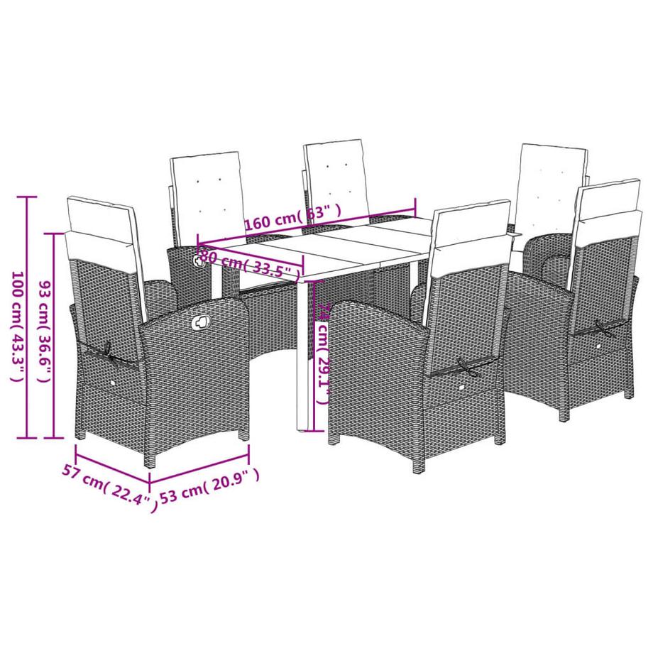 VidaXL Ensemble de salle à manger de jardin rotin synthétique  