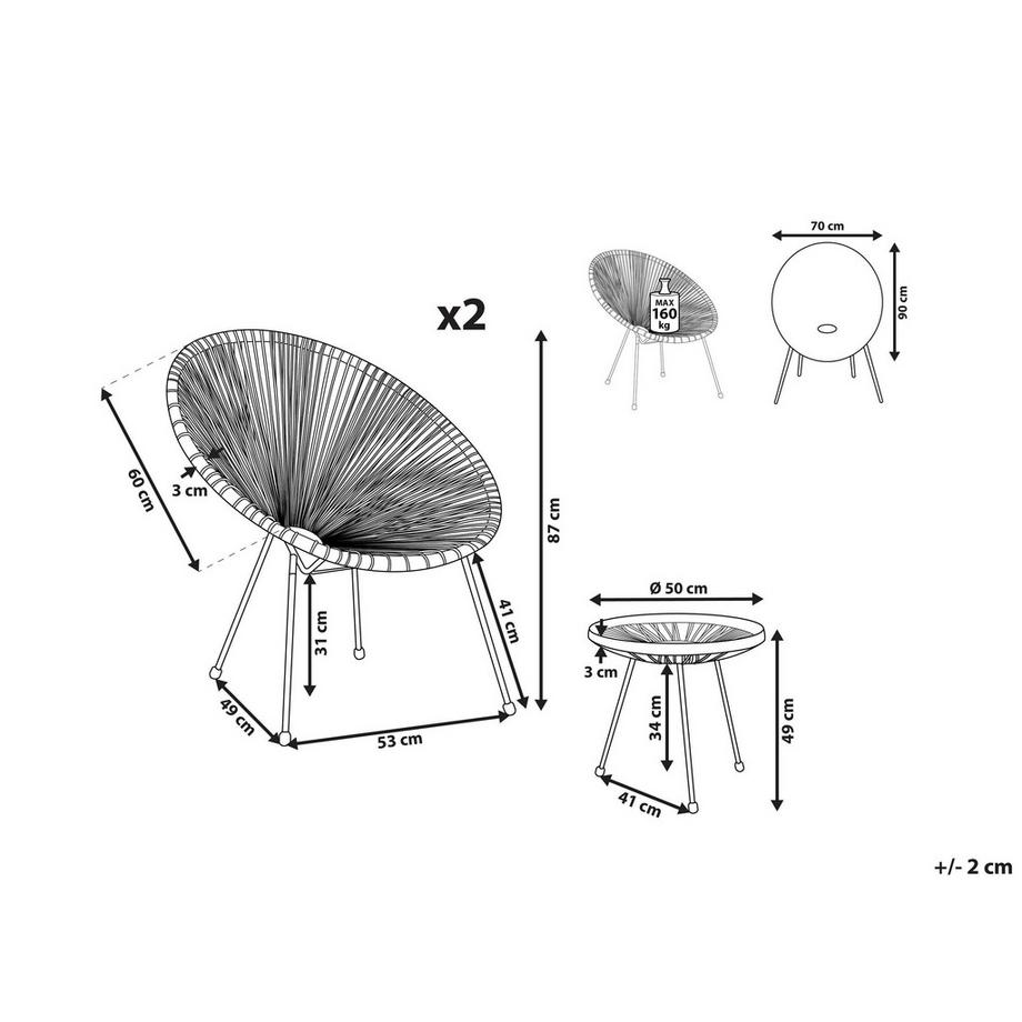 Beliani Bistro Set aus PE Rattan Boho ACAPULCO II  
