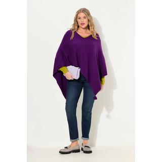 Ulla Popken  Poncho en maille, finition en pointe, pompon, col en V, sans manches 