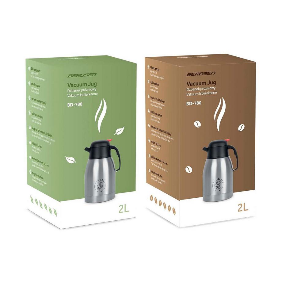 B2X  Ensemble de 2 pichets isothermes pour café et thé, 2 litres, Berdsen BD-780 