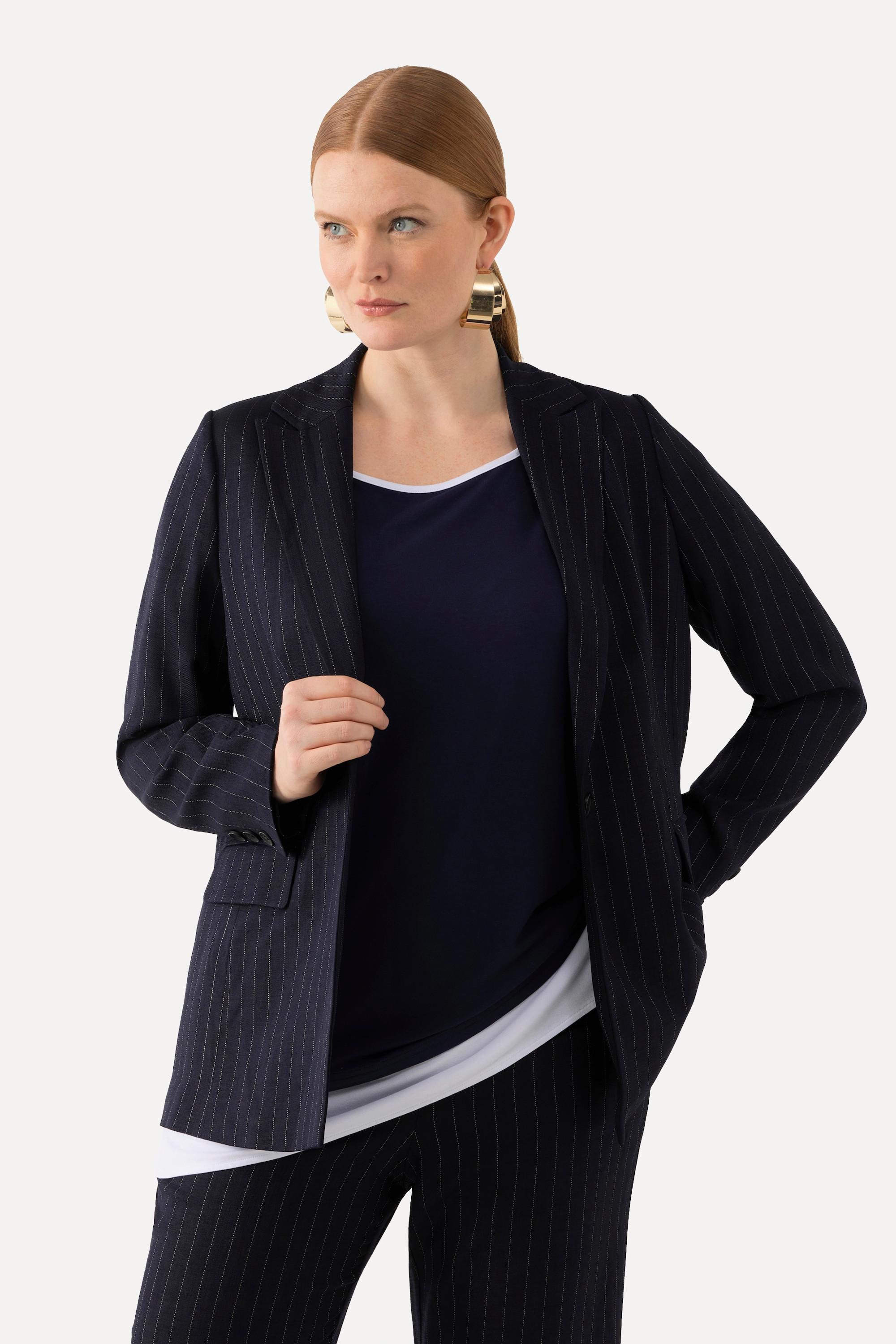 Ulla Popken  Blazer con righe sottili, revers e spacchetto 