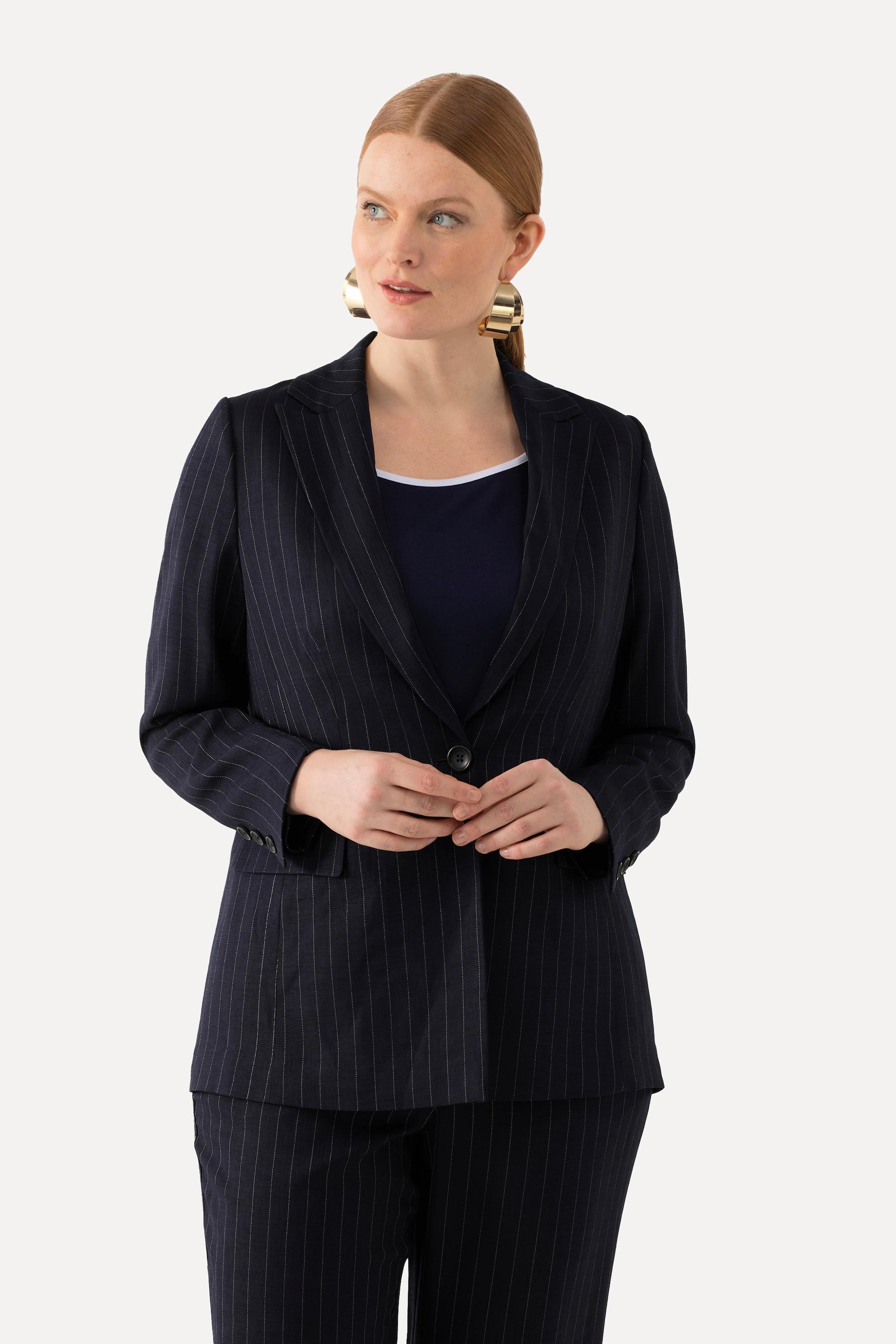 Ulla Popken  Blazer con righe sottili, revers e spacchetto 