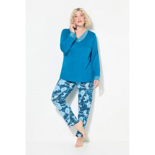 Ulla Popken  Pyjama en modal avec dentelle, manches longues et col en V 