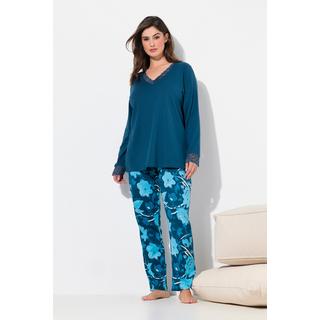 Ulla Popken  Pyjama en modal avec dentelle, manches longues et col en V 