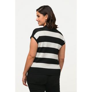 Ulla Popken Pull sans manches rayé géométrique ajouré col polo  