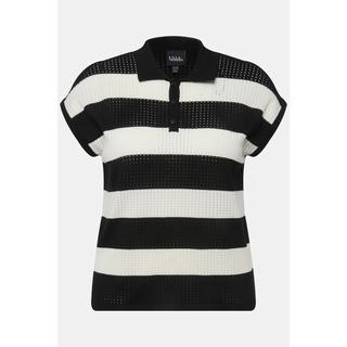 Ulla Popken Pull sans manches rayé géométrique ajouré col polo  