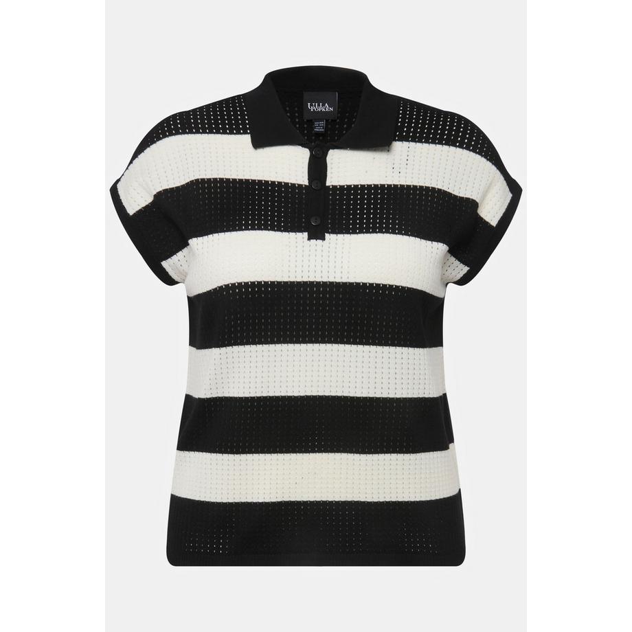 Ulla Popken Gilet smanicato a righe geometrico ajour collo polo  