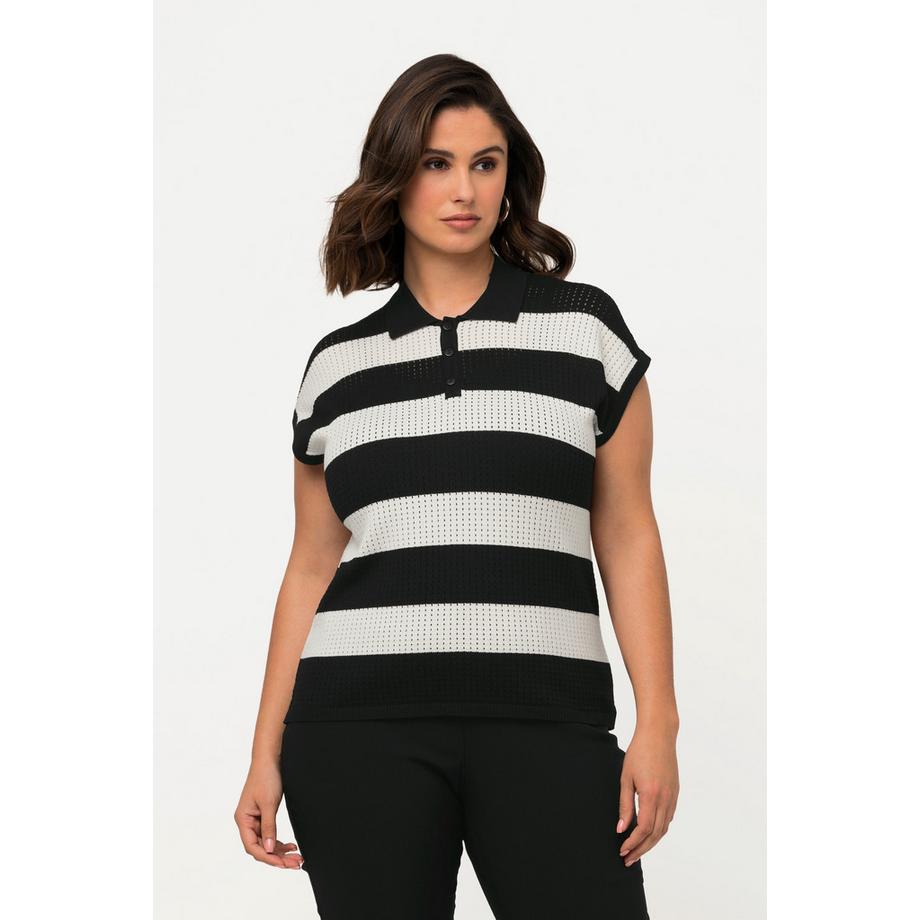 Ulla Popken Gilet smanicato a righe geometrico ajour collo polo  