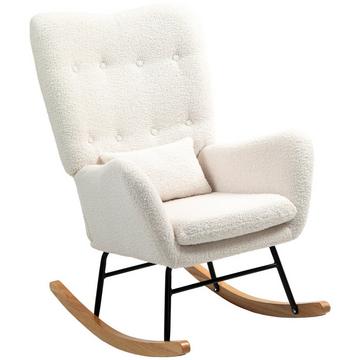 Chaise à bascule, chaise à bascule avec accoudoir, aspect tissu peluche, chaise d'allaitement avec patins en bois, coussin lombaire, chaise de relaxation, balançoire pour salon, chambre à coucher, blanc crème