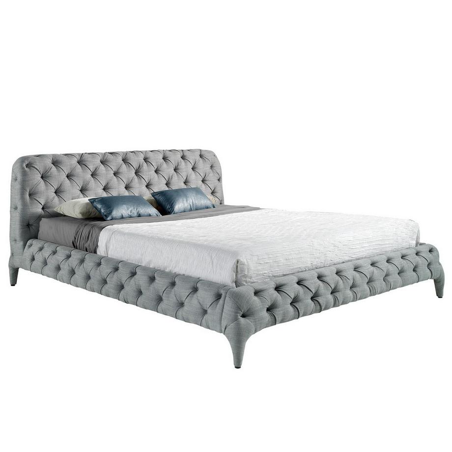 Letto imbottito in tessuto grigio