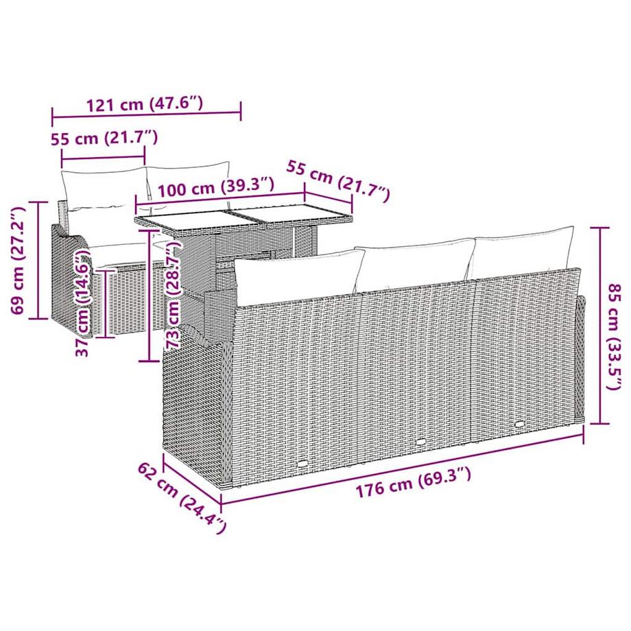 VidaXL Ensemble de repas extérieur poly rattan  