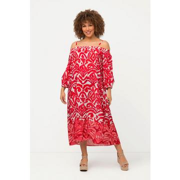 Robe midi trapèze à encolure carmen et manches 3/4