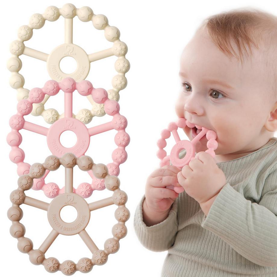 Beißring Baby, 3er-Pack Beißring Baby Spielzeug Kühlung, Silikon Greifring