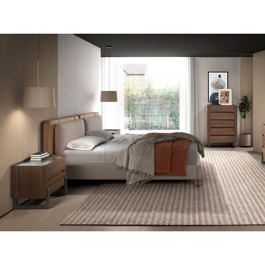 ANGEL CERDA Lit en similicuir vison et tissu gris  