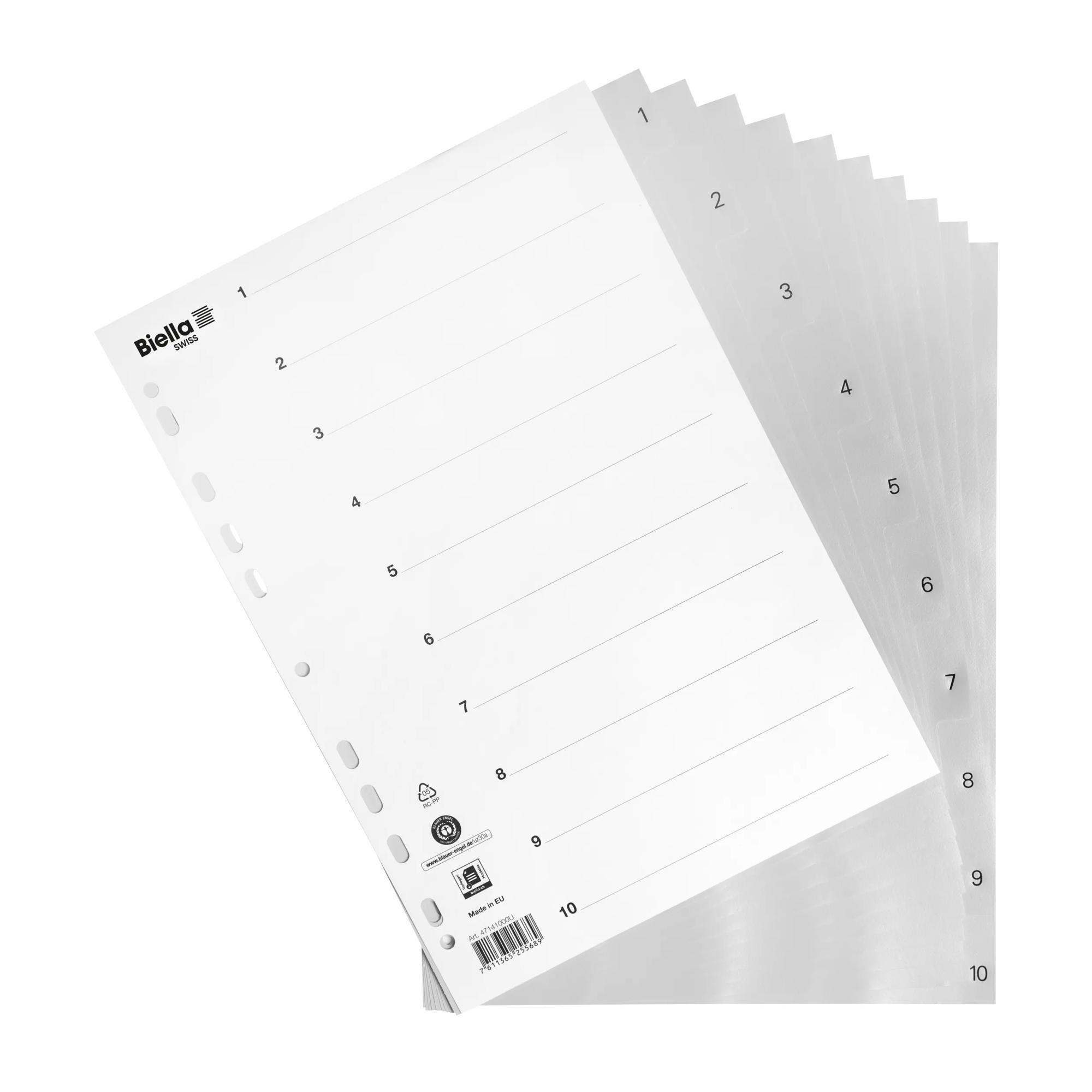 Biella BIELLA Register PP grau A4 471410.00 1-10, Vollformat  