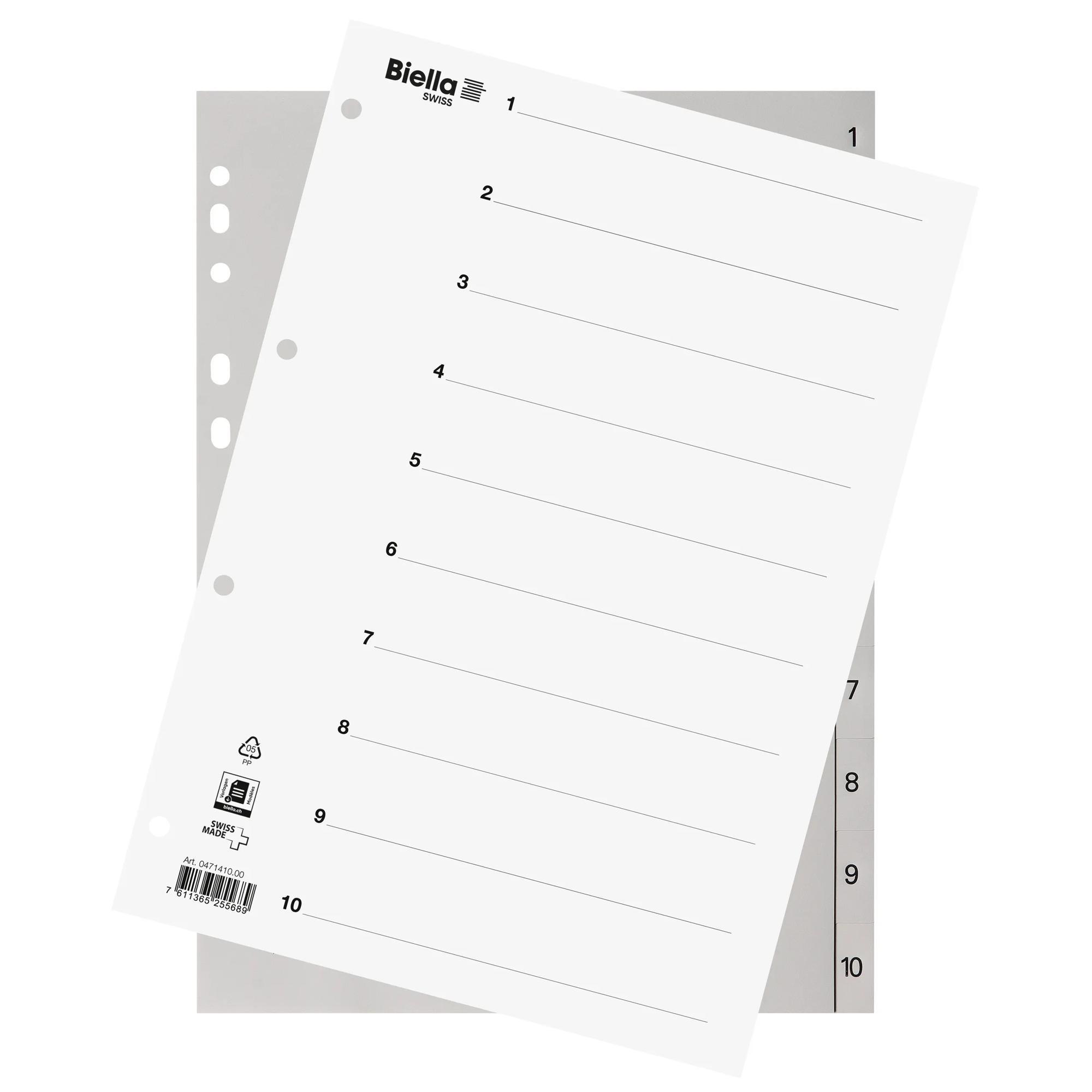 Biella BIELLA Register PP grau A4 471410.00 1-10, Vollformat  