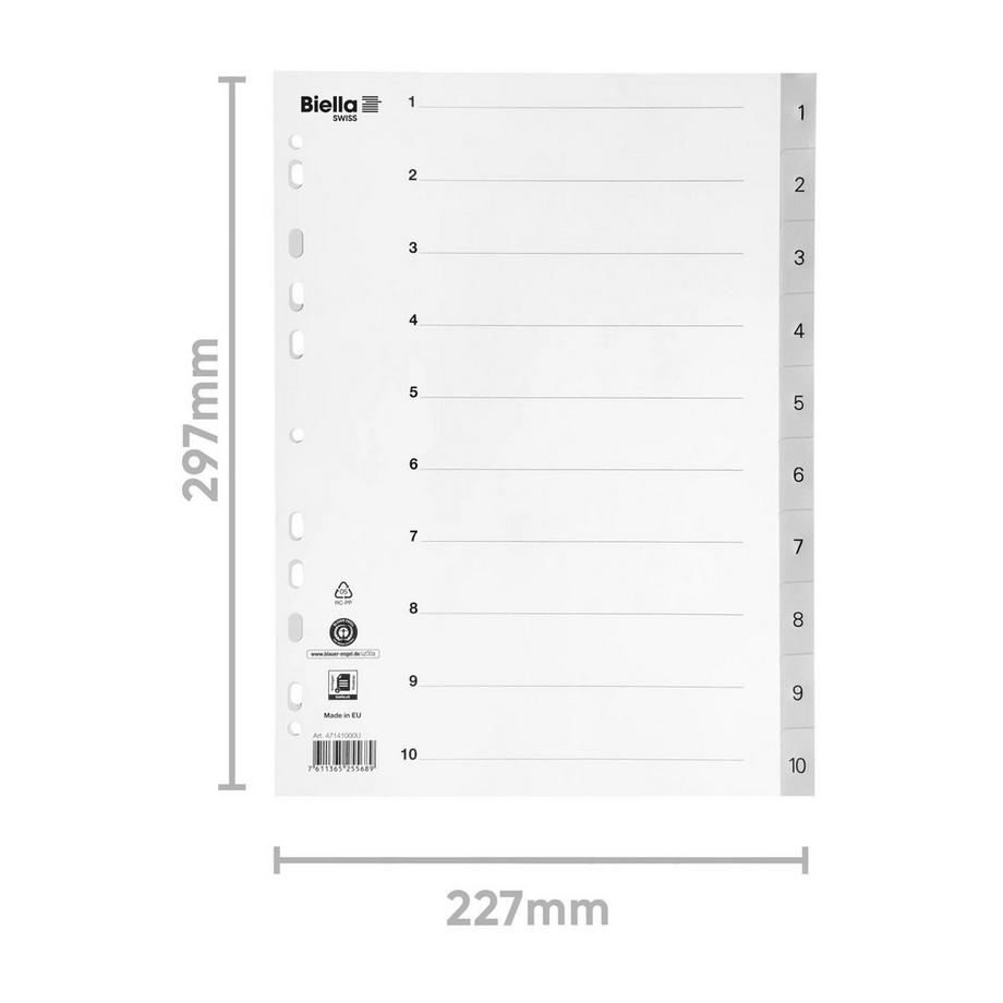 Biella BIELLA Register PP grau A4 471410.00 1-10, Vollformat  