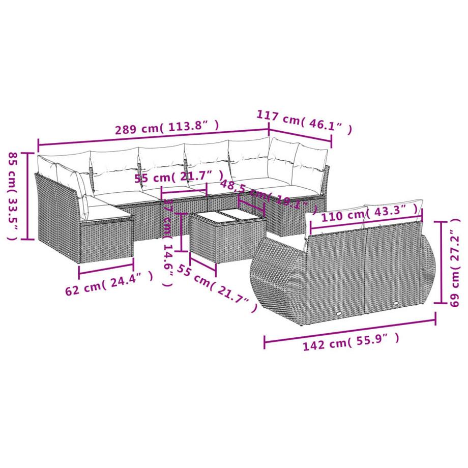 VidaXL set divano da giardino Polirattan  