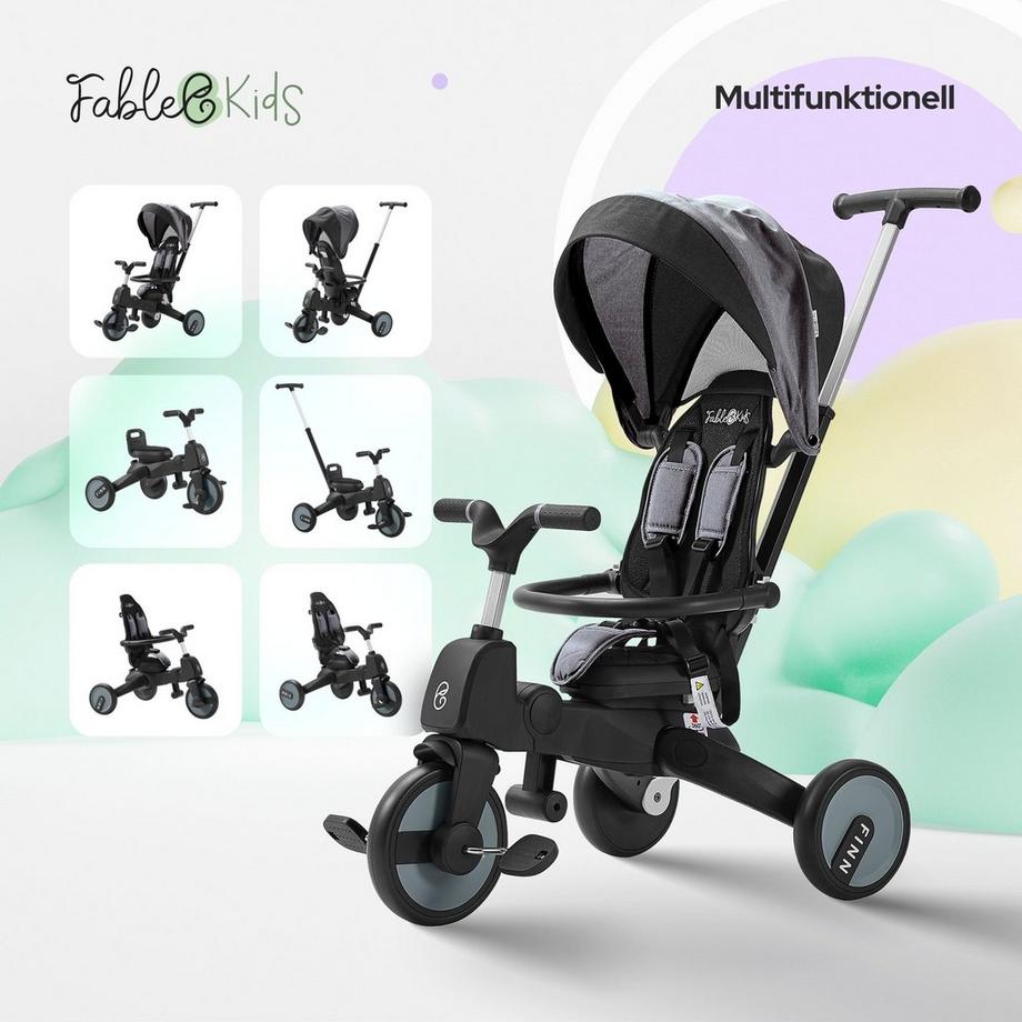 FableKids  Triciclo 7in1 Bambini Triciclo Bambini Manubrio Bicicletta Carrozzina 