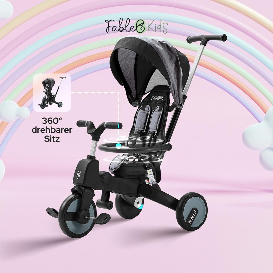 FableKids  Triciclo 7in1 Bambini Triciclo Bambini Manubrio Bicicletta Carrozzina 