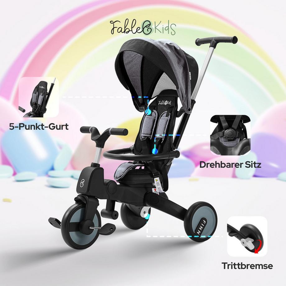 FableKids  Triciclo 7in1 Bambini Triciclo Bambini Manubrio Bicicletta Carrozzina 