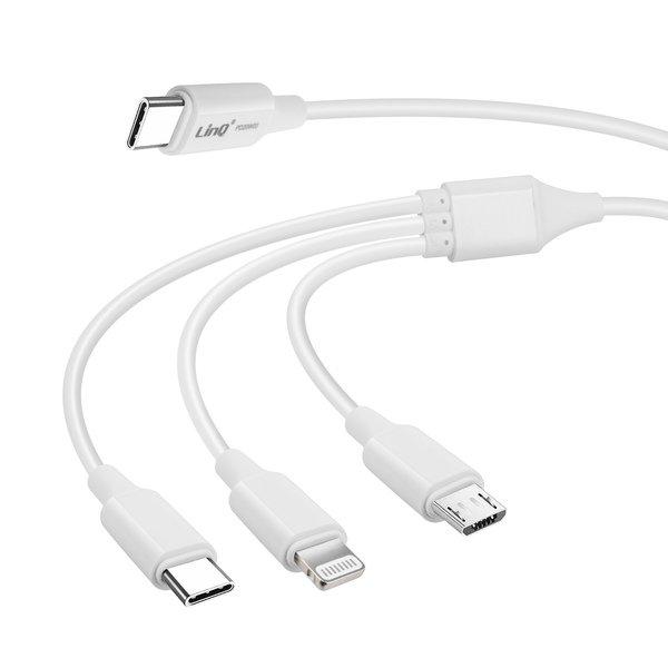 Avizar  Câble Charge USB-C PD 20W 3 en 1 Blanc 