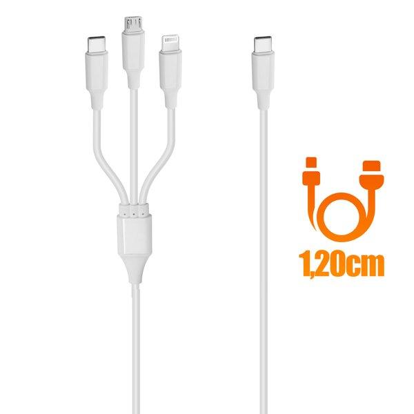 Avizar  Câble Charge USB-C PD 20W 3 en 1 Blanc 