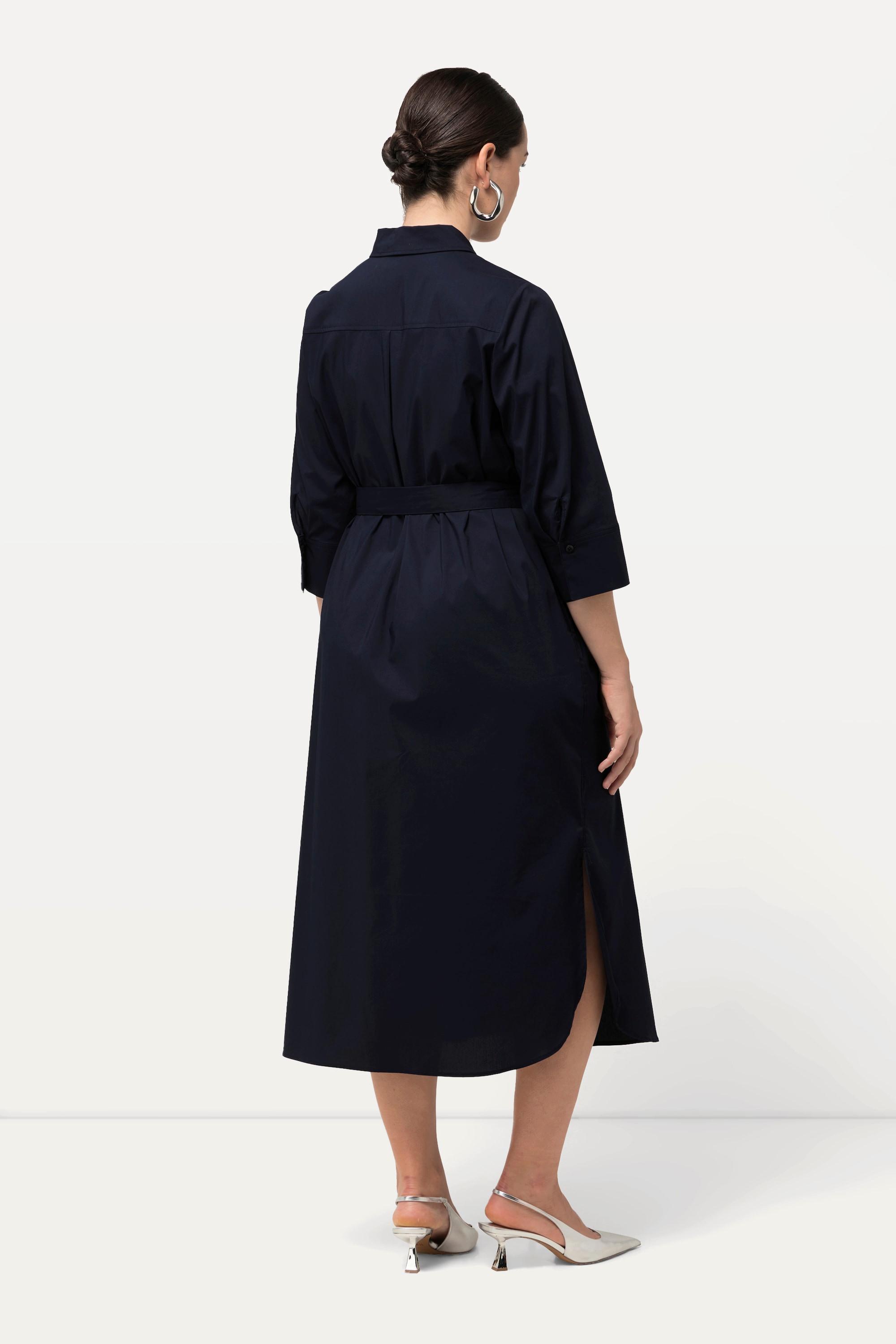 Ulla Popken  Robe chemisier à coupe évasée, manches 3/4 et ceinture 