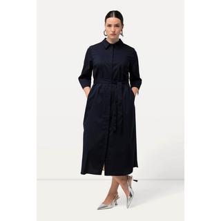 Ulla Popken  Robe chemisier à coupe évasée, manches 3/4 et ceinture 