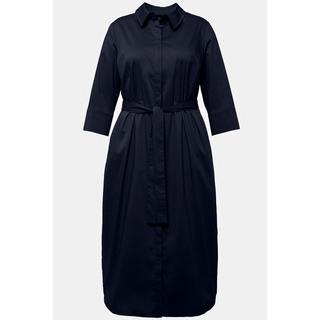 Ulla Popken  Robe chemisier à coupe évasée, manches 3/4 et ceinture 