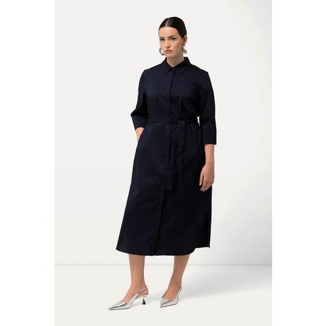 Ulla Popken  Robe chemisier à coupe évasée, manches 3/4 et ceinture 