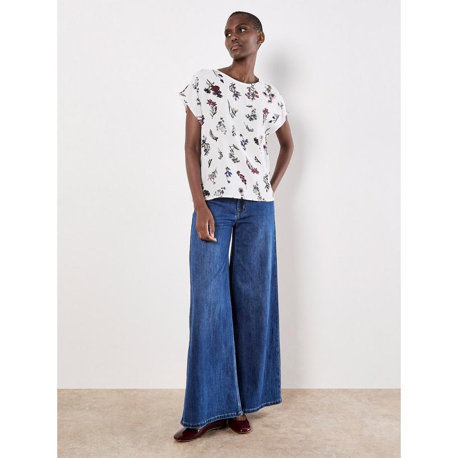 Botanischer Blumenprint-T-Shirt aus gewebtem Stoff