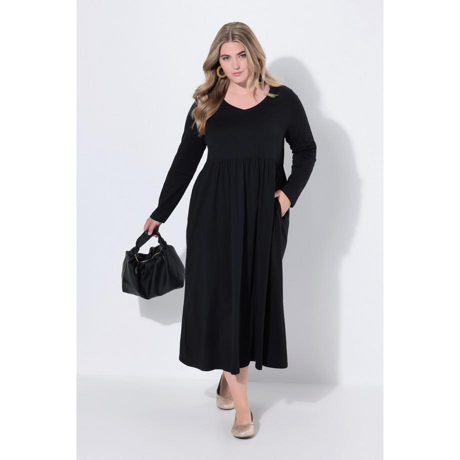 Ulla Popken Maxikleid A-Linie Langarm V-Ausschnitt  