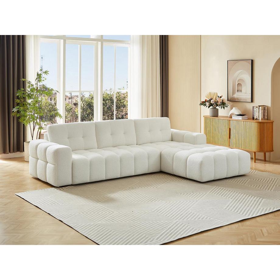 Vente-unique Ecksofa - Ecke rechts - Bouclé-Stoff - Weiß - SOPELANA  