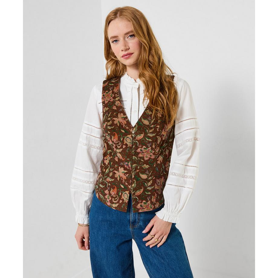 Joe Browns Gilet in Velluto a Coste con Stampa Floreale Autunnale  