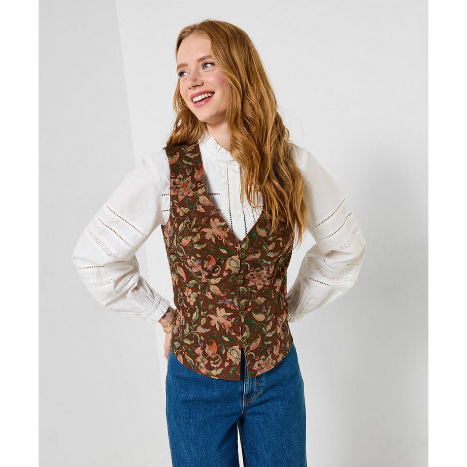 Cord-Weste mit Herbstblumen
