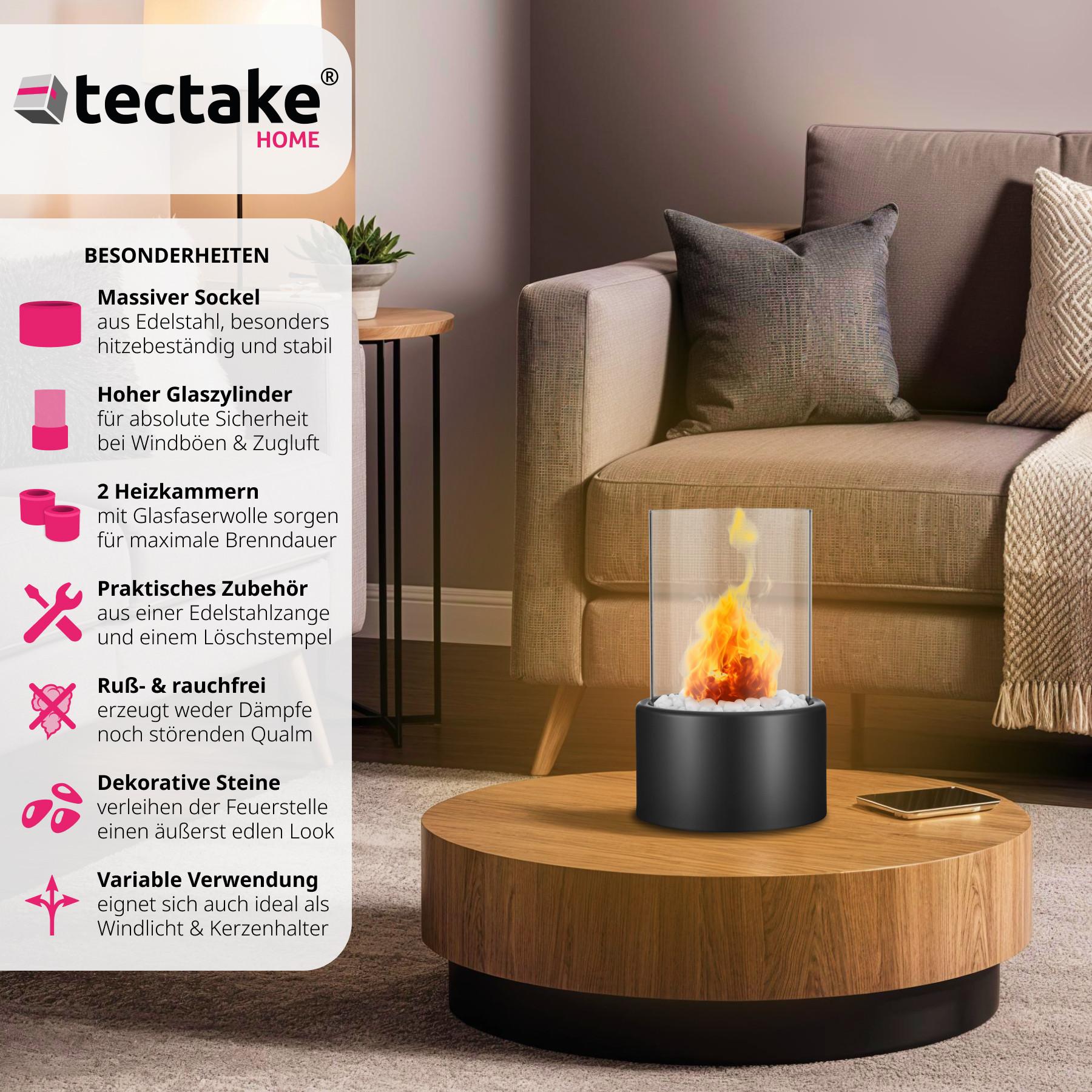 Tectake Cheminée de table au bioéthanol Damine, résistante à la chaleur, 2 chambres de combustion  