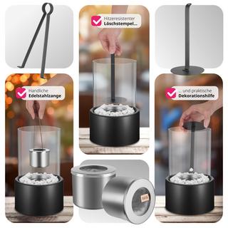 Tectake Cheminée de table au bioéthanol Damine, résistante à la chaleur, 2 chambres de combustion  