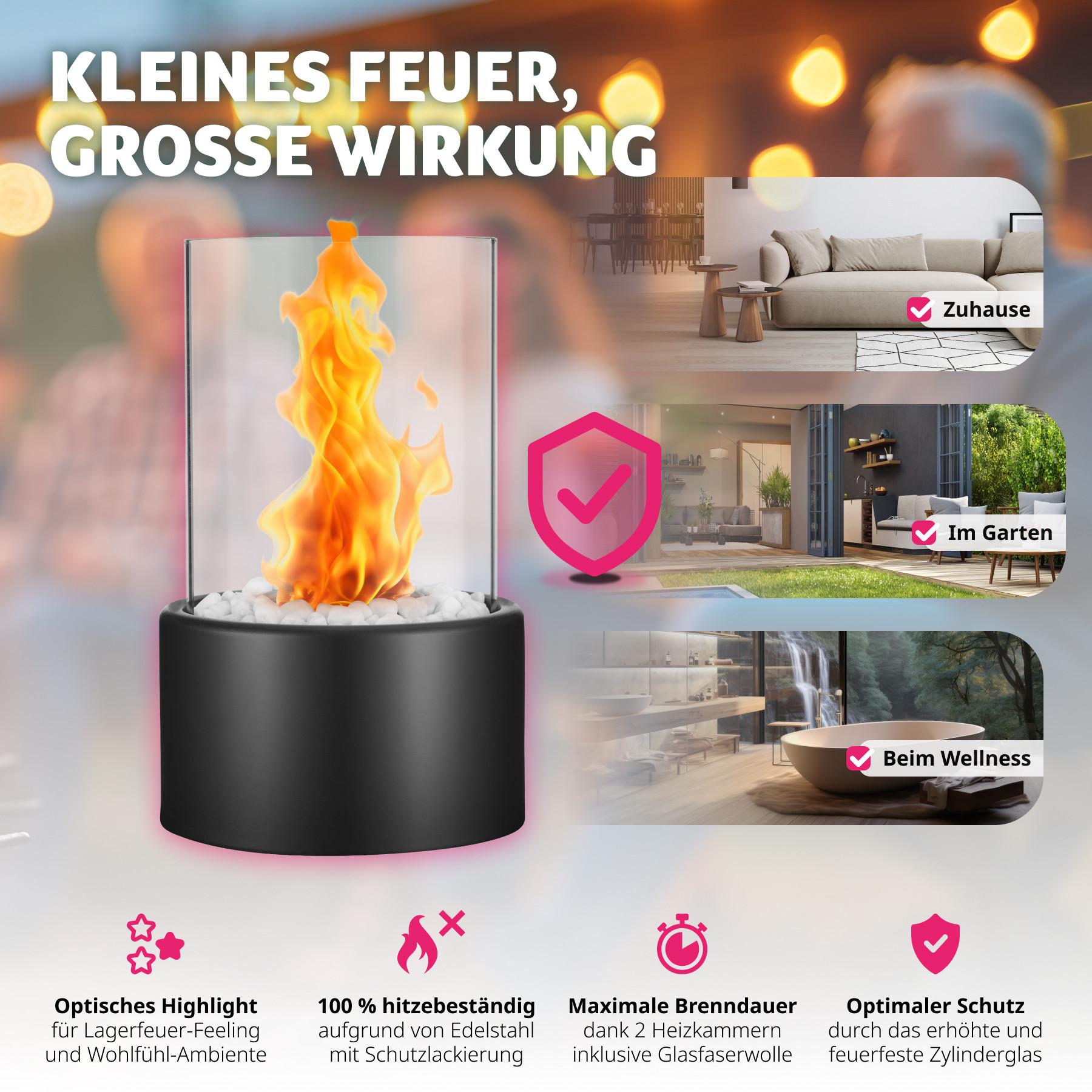 Tectake Cheminée de table au bioéthanol Damine, résistante à la chaleur, 2 chambres de combustion  